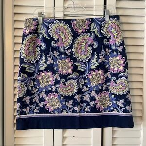 Talbots Purple and Navy Paisley Cotton Skirt Size 10